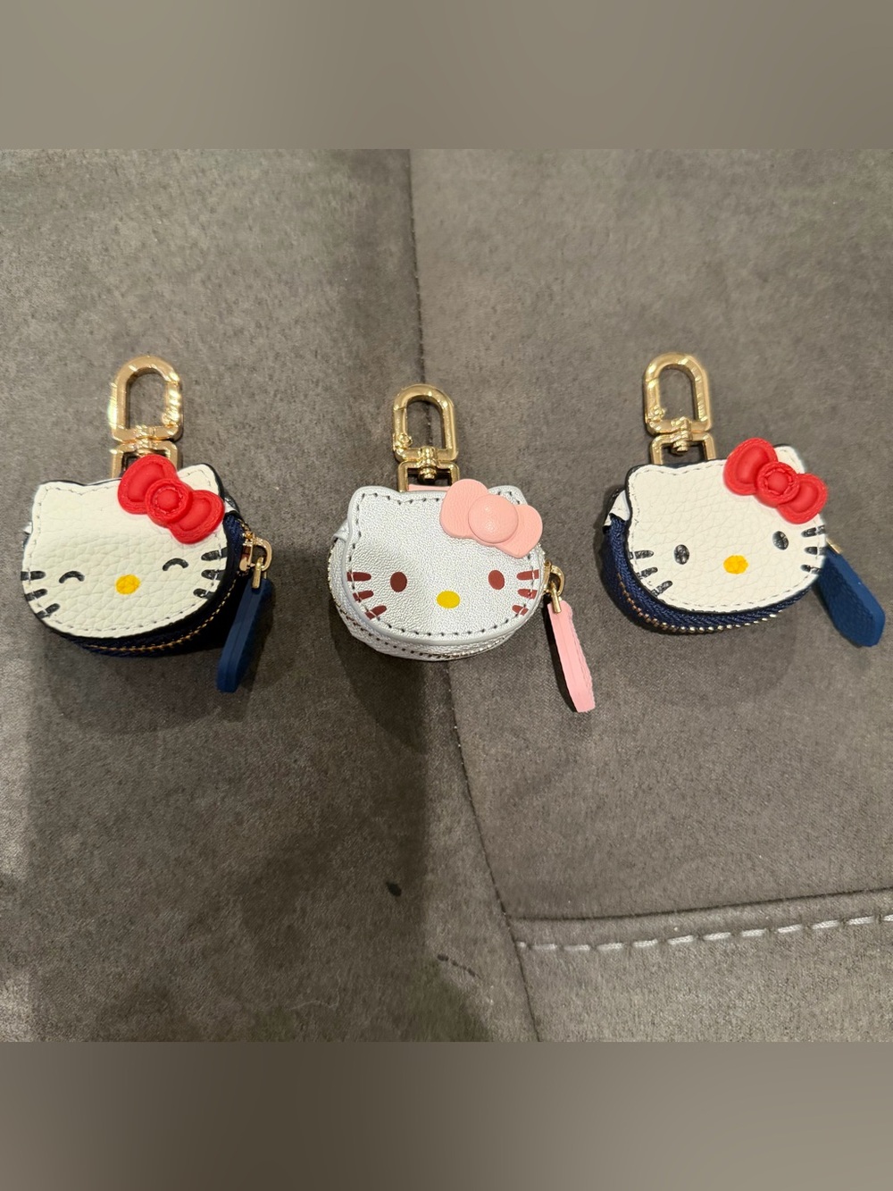 Hello Kitty Coin Pouch Keychain Trio - White Faces with Red and Pink Bows